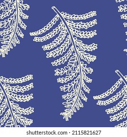 Purple botanical very peri color of the year seamless pattern texture. Colorful trend tone on tone linen texture. Foliage floral fabric effect background. Vector tile.