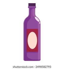 Purple bottle with a blank label is standing on a white background