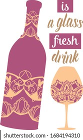 Purple bottle and glass of beer with fresh amarula alcohol. Vector
