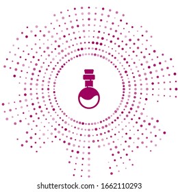 Purple Bottle with love potion icon isolated on white background. Valentines day symbol. Abstract circle random dots. Vector Illustration