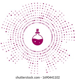 Purple Bottle with love potion icon isolated on white background. Valentines day symbol. Abstract circle random dots. Vector Illustration