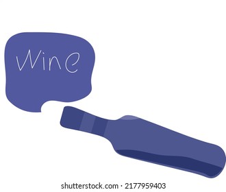 Purple bottle of wine, spilled. There is space for text. For restaurants and cafes. Vector. Flat style.