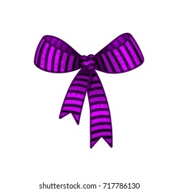 Purple bow with a geometric pattern of black stripes on a white background. Vector illustration.