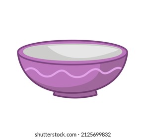 Purple Bowl. Vector Illustration Of Kitchen Utensils In Cartoon Childish Style. Isolated Funny Clipart On White Background. Cute Plate Print