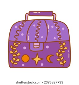 Purple box or chest for personal items or jewelry. Hiding place. Moon, star and month are drawn. Magic element. Colorful vector isolated illustration hand drawn doodle clip art