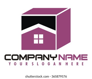 purple box house home residence real estate image icon vector