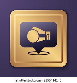 Purple Boxing glove icon isolated on purple background. Gold square button. Vector