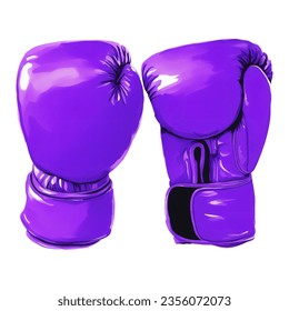 Purple Boxing Gloves Isolated Hand Drawn Watercolor Painting Illustration