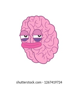 Purple brain with a face and a tired look with a grin