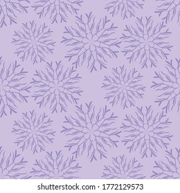 Purple branches mandalas seamless vector pattern. DEcorative surface print design for fabrics, stationery, and packaging.