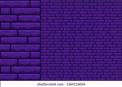Purple brick wall. Nightly tile background for game elements. Vector illustration.