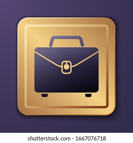Icono de maletín morado aislado en fondo morado. Signo de caso comercial. Cartera de negocios. Botón Gold Square. Ilustración vectorial