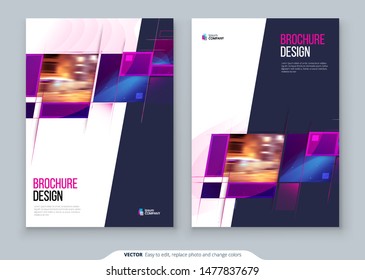 Purple Brochure Cover template layout design. Corporate business annual report, catalog, magazine, flyer mockup. Creative modern bright concept with square shapes