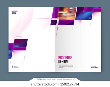 Purple Brochure Cover Template Layout. Corporate business Cover Design Mockup. Creative modern bright cover concept with purple square shapes