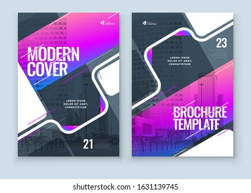 Purple Brochure Design Cover Template for Brochure, Catalog, Layout with Color Shapes. Modern Vector illustration Brochure Concept in Dark Colors