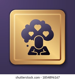 Purple Broken heart or divorce icon isolated on purple background. Love symbol. Valentines day. Gold square button. Vector