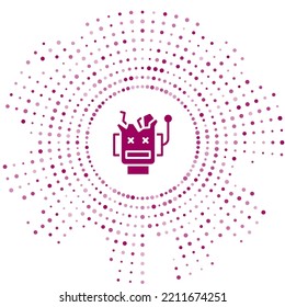 Purple Broken robot icon isolated on white background. Artificial intelligence, machine learning, cloud computing. Abstract circle random dots. Vector