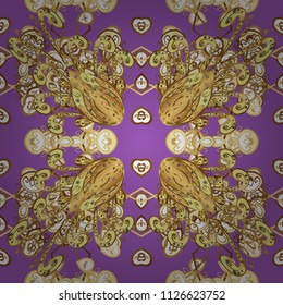 Purple, brown and beige leafy background with hand drawn cute leaves, flowers, swirls, intricate beautiful ornaments. In vintage style. Foliage vintage cute seamless pattern.
