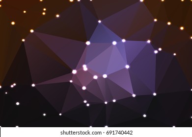 Purple brown black abstract low poly geometric background with defocused lights