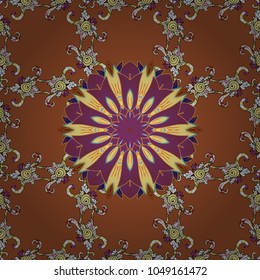 Purple, brown and neutral pattern. Vector Hand drawn zentangle floral purple, brown and neutral colors. Seamless pattern ethnic mandalas, doodle background circles.