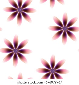 Purple brown pink blossoms, seamless periodic floral pattern, vector flowers, transparent background.