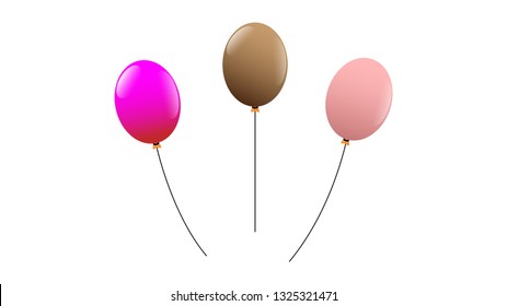 Purple, brown and pink glossy balloon vector illustration on white background. Glossy realistic baloon for design element, decoration, banner, wallpaper element Birthday party.

