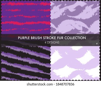 Purple Brush stroke fur collection includes 4 design swatches for fashion prints, homeware, graphics, backgrounds