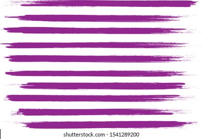 Purple brush stroke set isolated on white background.Trendy brush stroke for purple ink paint, grunge backdrop, dirt banner, watercolor design and dirty texture.Creative art concept, vector illustration