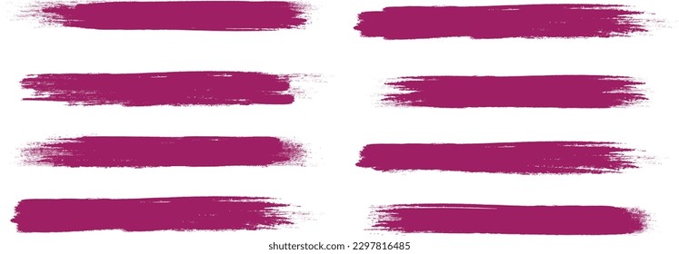 Purple brush stroke set isolated on background. Paint brush stroke vector for ink paint, grunge design element, dirt banner, watercolor design, dirty texture. Trendy brush stroke, vector illustration