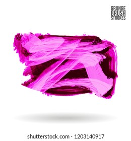 Purple brush stroke and texture. Grunge vector abstract hand - painted element. Underline and border design.