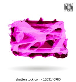 Purple brush stroke and texture. Grunge vector abstract hand - painted element. Underline and border design.