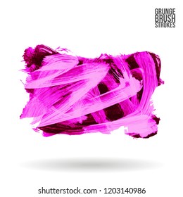 Purple brush stroke and texture. Grunge vector abstract hand - painted element. Underline and border design.