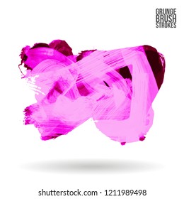 Purple brush stroke and texture. Grunge vector abstract hand - painted element. Underline and border design.