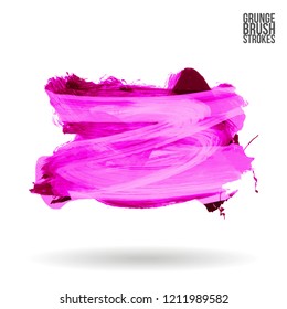 Purple brush stroke and texture. Grunge vector abstract hand - painted element. Underline and border design.