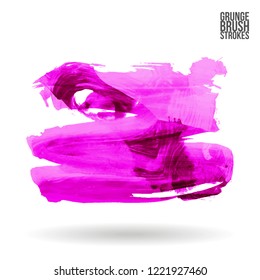 Purple brush stroke and texture. Grunge vector abstract hand - painted element. Underline and border design.