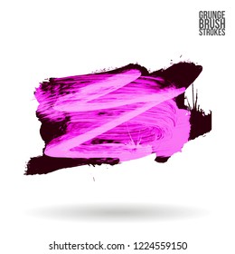 Purple brush stroke and texture. Grunge vector abstract hand - painted element. Underline and border design.