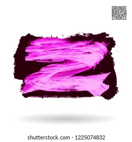 Purple brush stroke and texture. Grunge vector abstract hand - painted element. Underline and border design.