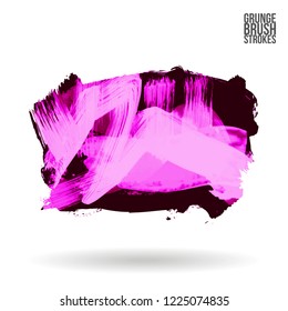 Purple brush stroke and texture. Grunge vector abstract hand - painted element. Underline and border design.