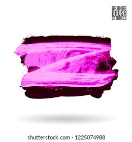 Purple brush stroke and texture. Grunge vector abstract hand - painted element. Underline and border design.