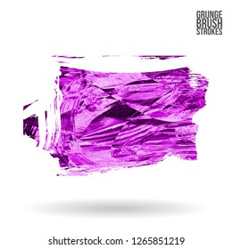 Purple brush stroke and texture. Grunge vector abstract hand - painted element. Underline and border design.
