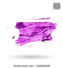 Purple brush stroke and texture. Grunge vector abstract hand - painted element. Underline and border design.