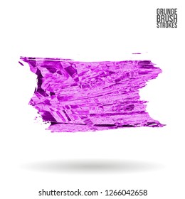 Purple brush stroke and texture. Grunge vector abstract hand - painted element. Underline and border design.