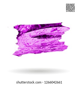 Purple brush stroke and texture. Grunge vector abstract hand - painted element. Underline and border design.
