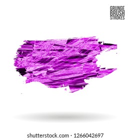 Purple brush stroke and texture. Grunge vector abstract hand - painted element. Underline and border design.