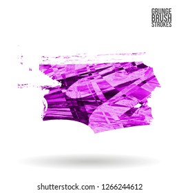 Purple brush stroke and texture. Grunge vector abstract hand - painted element. Underline and border design.