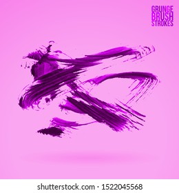 Purple brush stroke and texture. Grunge vector abstract hand - painted element. Underline and border design.
