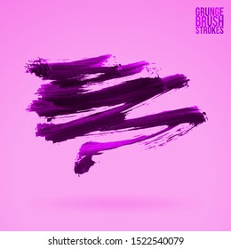 Purple brush stroke and texture. Grunge vector abstract hand - painted element. Underline and border design.