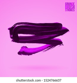 Purple brush stroke and texture. Grunge vector abstract hand - painted element. Underline and border design.