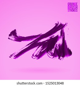 Purple brush stroke and texture. Grunge vector abstract hand - painted element. Underline and border design.