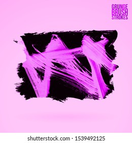 Purple brush stroke and texture. Grunge vector abstract hand - painted element. Underline and border design.